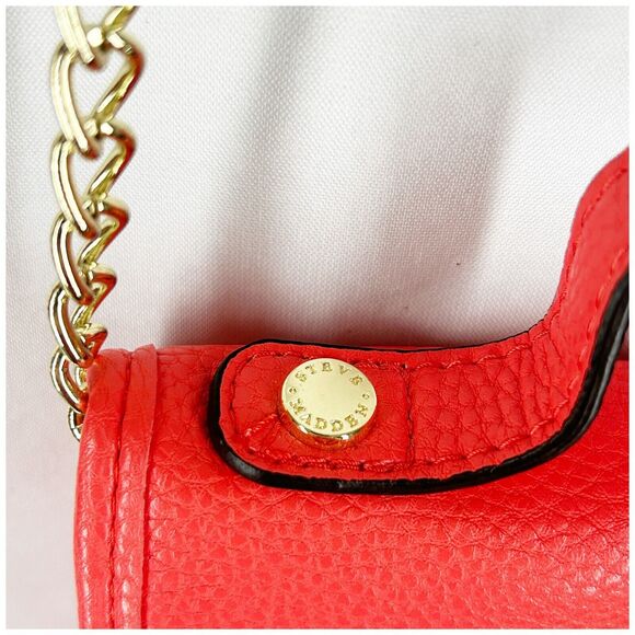 Steve Madden Crossbody Bag Purse Gold Chain Handle Coral Pink Faux Leather NEW - Picture 4 of 14